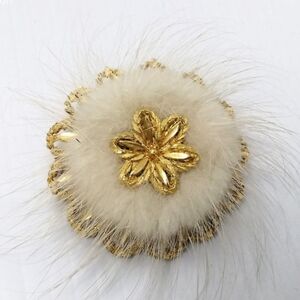 Elegant Gold and Cream Fur Brooch